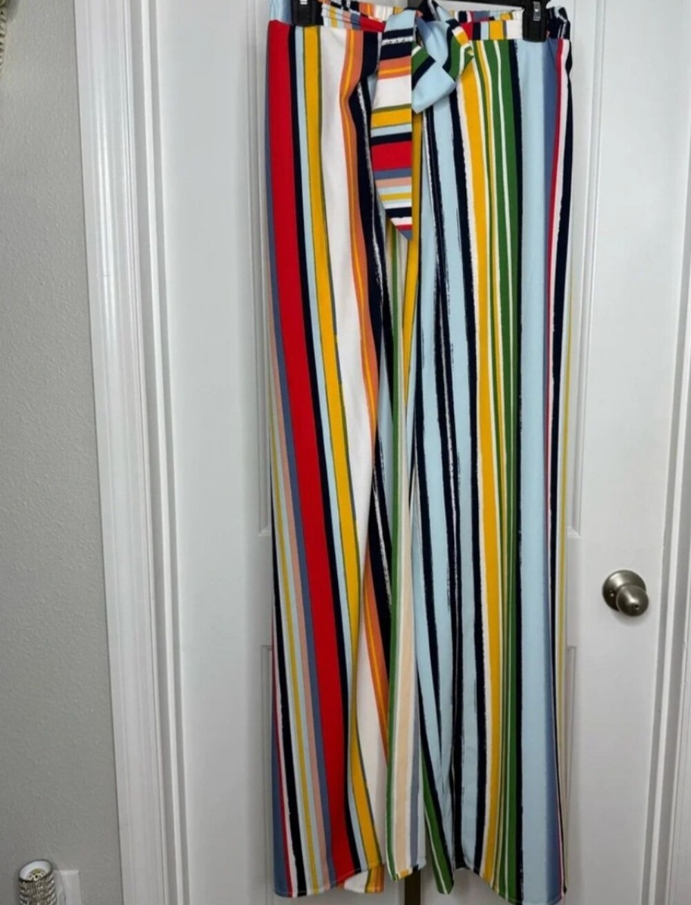 7th Avenue Wide Leg Multicolor Vertical Stripe Wrap Pants